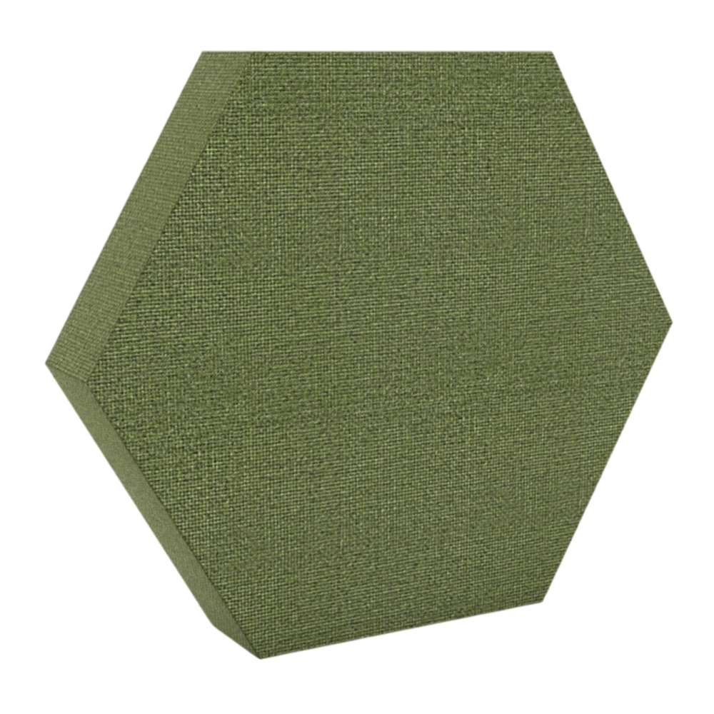 100Hz Hexagon Fair Isle GIK Acoustics DecoShape Acoustic Panel in a hexagonal shape with an olive green fabric finish
