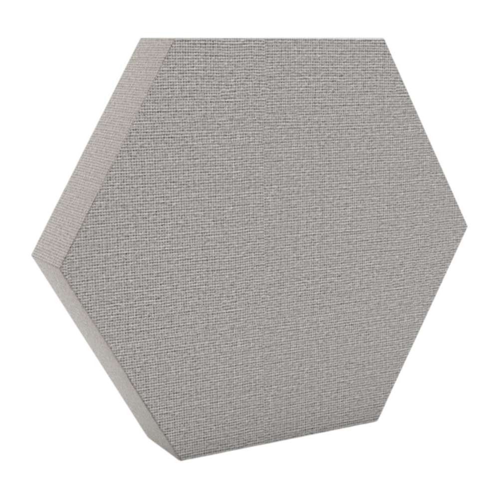 100Hz Hexagon Glass GIK Acoustics DecoShape Acoustic Panel in a hexagonal shape with a light gray fabric finish
