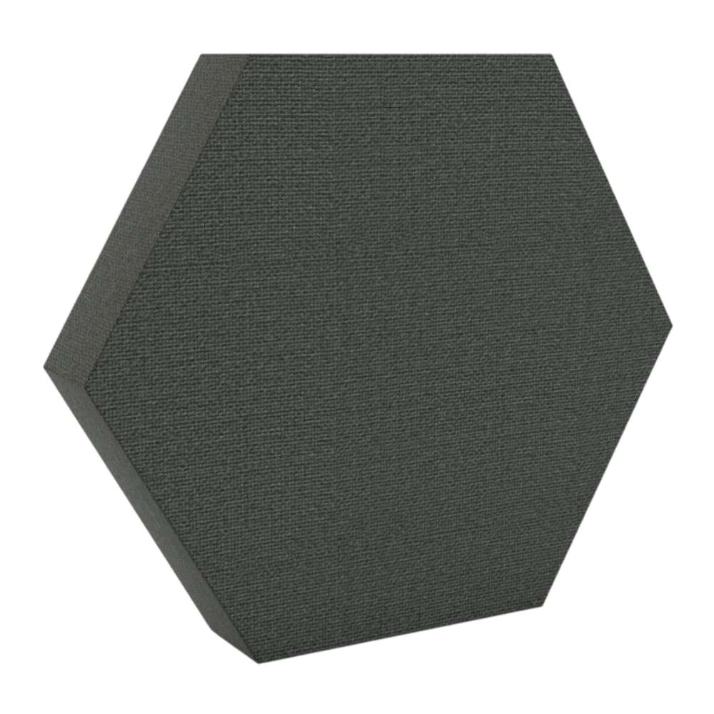 100Hz Hexagon Merrick GIK Acoustics DecoShape Acoustic Panel in a hexagonal shape with a dark charcoal gray fabric finish