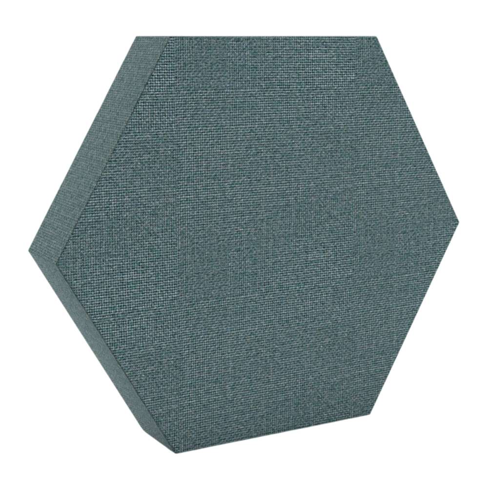 100Hz Hexagon Ronay GIK Acoustics DecoShape Acoustic Panel in a hexagonal shape with a muted blue-gray fabric finish