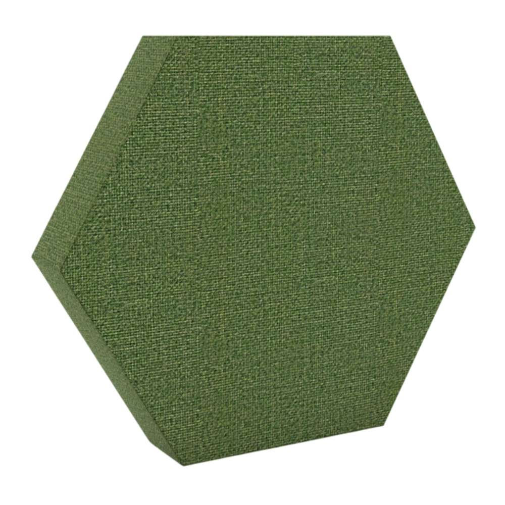 100Hz Hexagon Staffa GIK Acoustics DecoShape Acoustic Panel in a hexagonal shape with a medium green fabric finish