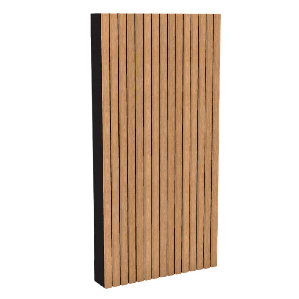 100Hz Rectangle Black GIK Acoustics SlatFusor™ Bass Trap Panel featuring vertical wood slats on a black acoustic frame for improved sound control