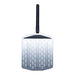 12" Ooni Perforated Pizza Peel seen flat from above with the perforated stainless blade and long black handle.