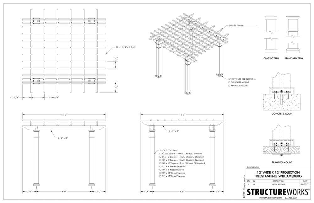 12 x 12 Structureworks Williamsburg Fiberglass Pergola