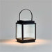 13 inch Crate & Barrel Alfresco Black Metal and Glass LED Solar Outdoor Lantern in matte black powdercoated steel with reeded glass panels