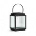 13 inch Crate & Barrel Alfresco Black Metal and Glass LED Solar Outdoor Lantern shown from a second angle
