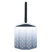 14" Ooni Perforated Pizza Peel seen flat from above with the wider perforated stainless blade and long black handle.