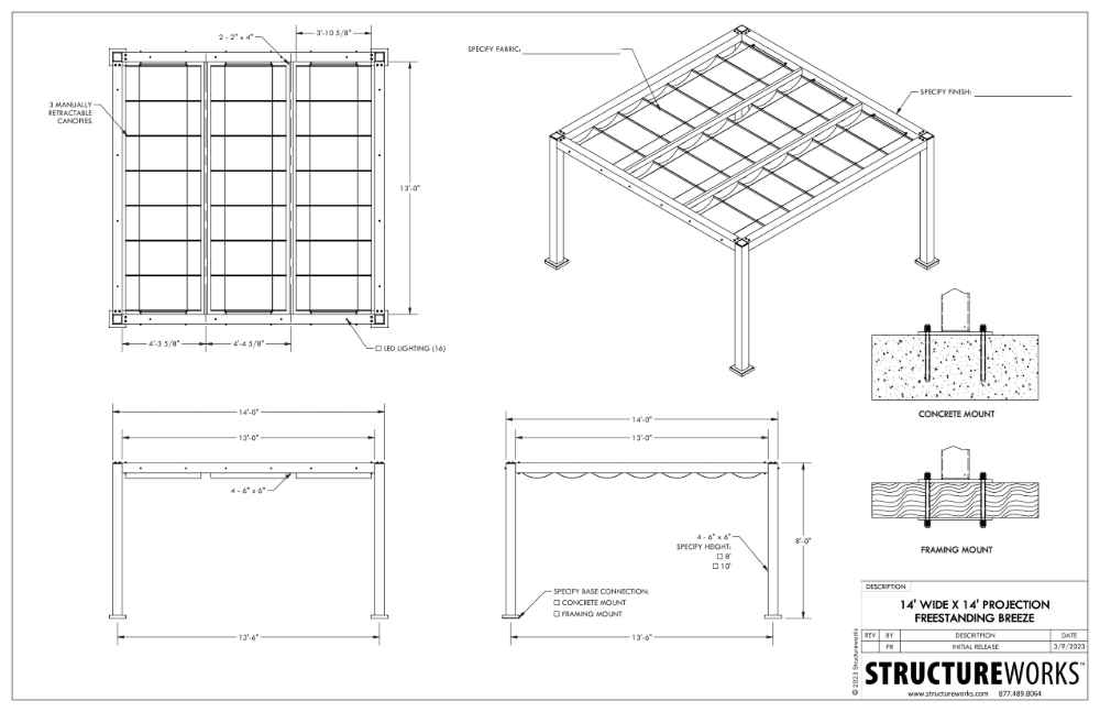 14 x 14 Structureworks Breeze Aluminum Pergola