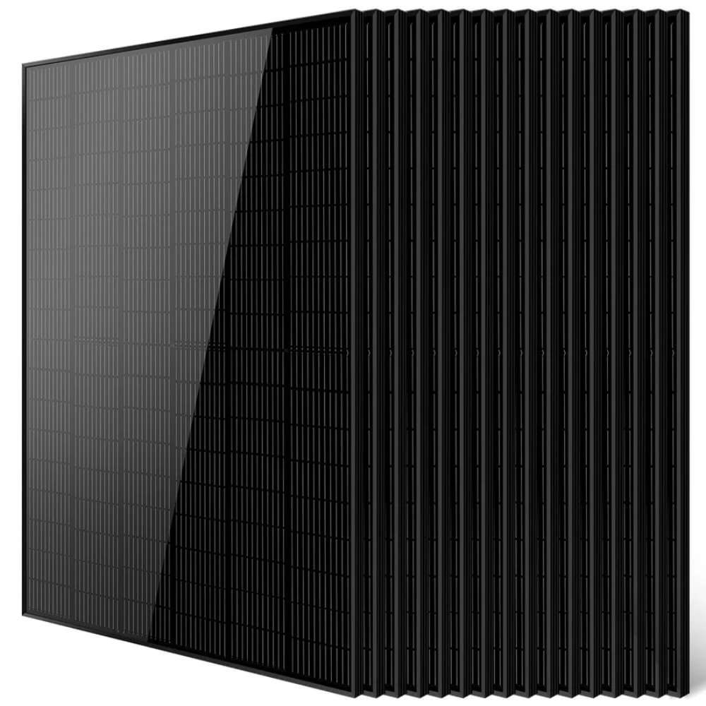 16 Sun Gold Power 415W Mono Black PERC Solar Panel units displayed as slim black panels arranged in a stacked row