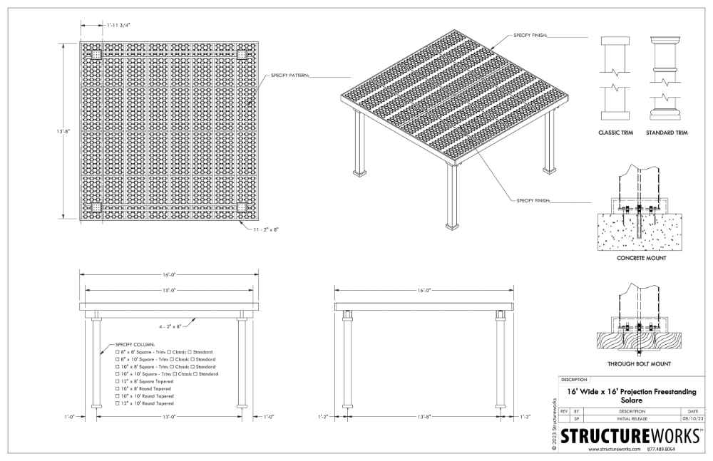 16 x 16 Structureworks Solare Fiberglass Pergola