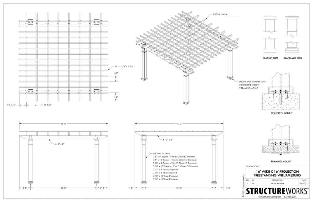 16 x 16 Structureworks Williamsburg Fiberglass Pergola