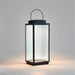 19 inch Crate & Barrel Alfresco Black Metal and Glass LED Solar Outdoor Lantern in matte black powdercoated steel with reeded glass panels