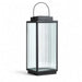 19 inch Crate & Barrel Alfresco Black Metal and Glass LED Solar Outdoor Lantern shown from a second angle