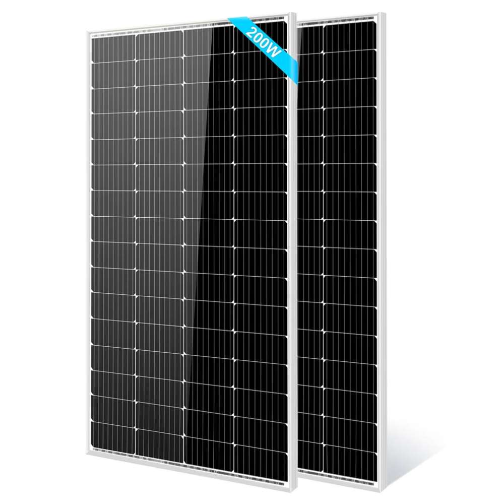 2 Sun Gold Power 200W Monocrystalline Solar Panel units standing upright side by side against a white background