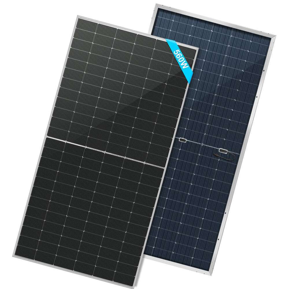 2 Sun Gold Power 560W Bifacial N-Type Solar Panels shown from the front and rear on a white background