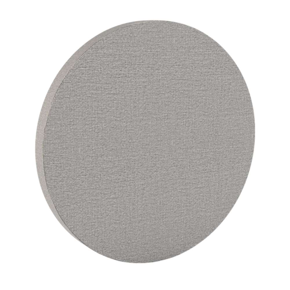 200Hz SpotPanel Circle Glass GIK Acoustics DecoShape Acoustic Panel in a circular shape with a light gray fabric finish