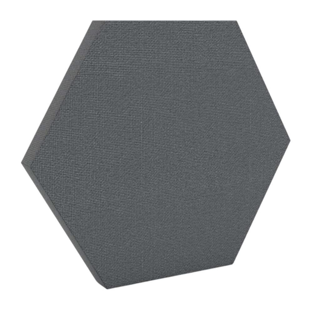 200Hz SpotPanel Hexagon Chaucer GIK Acoustics DecoShape Acoustic Panel in a hexagonal shape with a medium gray fabric finis