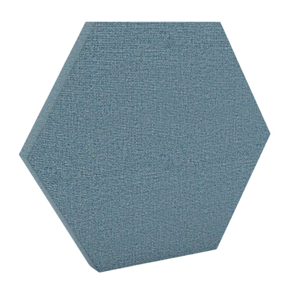 200Hz SpotPanel Hexagon Dolphin GIK Acoustics DecoShape Acoustic Panel in a hexagonal shape with a soft blue fabric finish