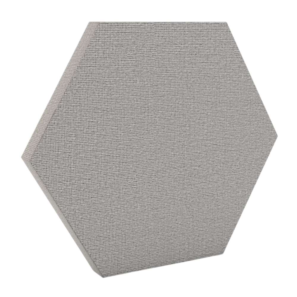 200Hz SpotPanel Hexagon Glass GIK Acoustics DecoShape Acoustic Panel in a hexagonal shape with a light gray fabric finish