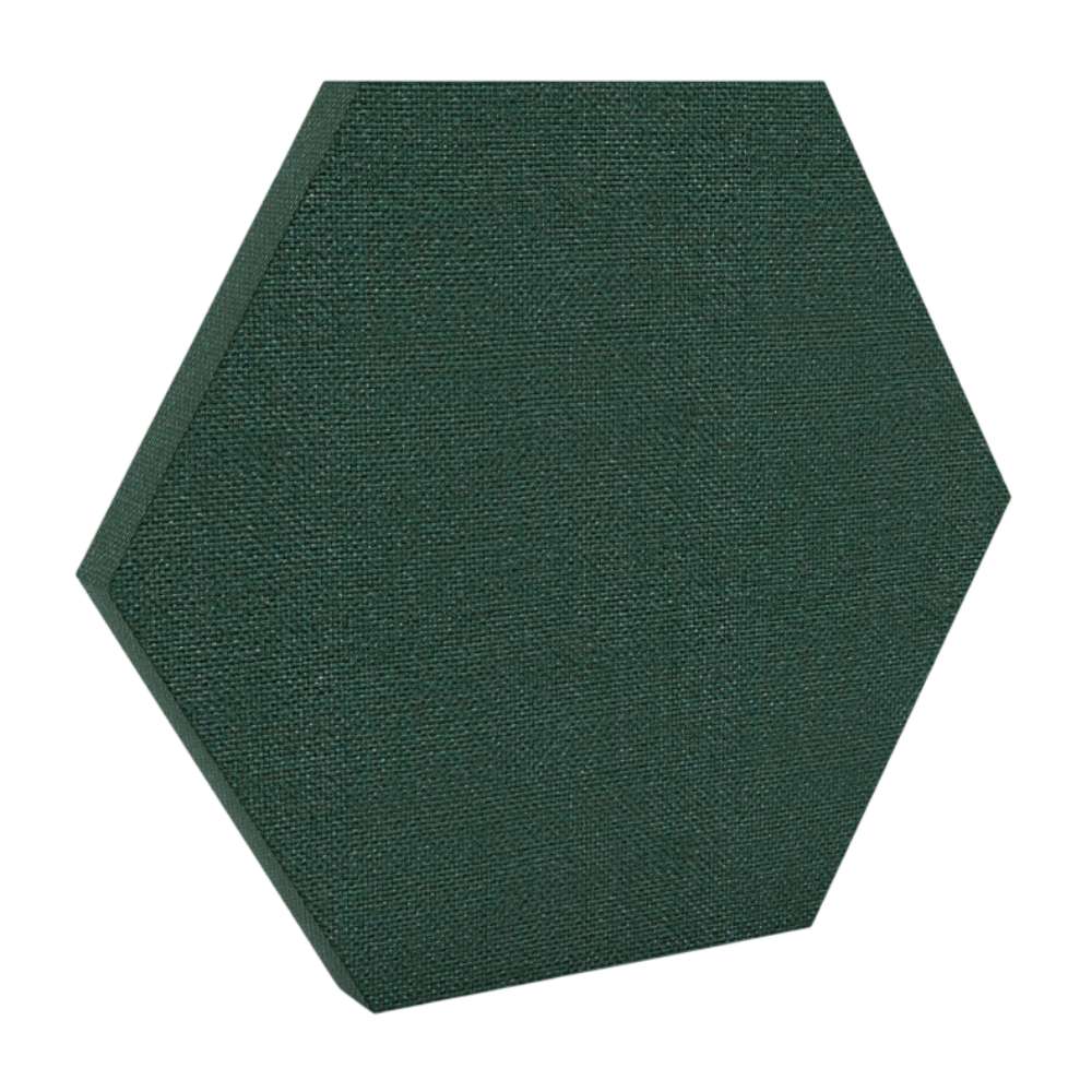 200Hz SpotPanel Hexagon Lora GIK Acoustics DecoShape Acoustic Panel in a hexagonal shape with a deep forest green fabric finish