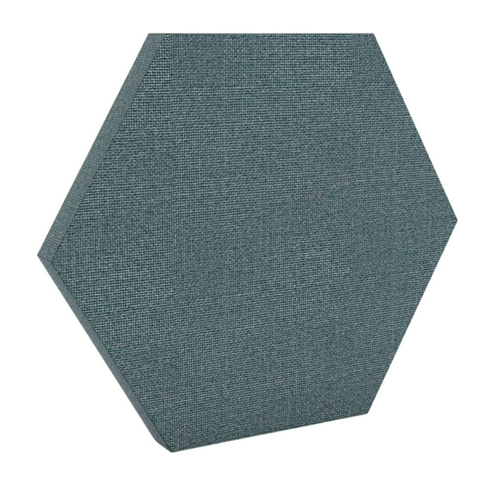 200Hz SpotPanel Hexagon Ronay GIK Acoustics DecoShape Acoustic Panel in a hexagonal shape with a muted blue-gray fabric finish