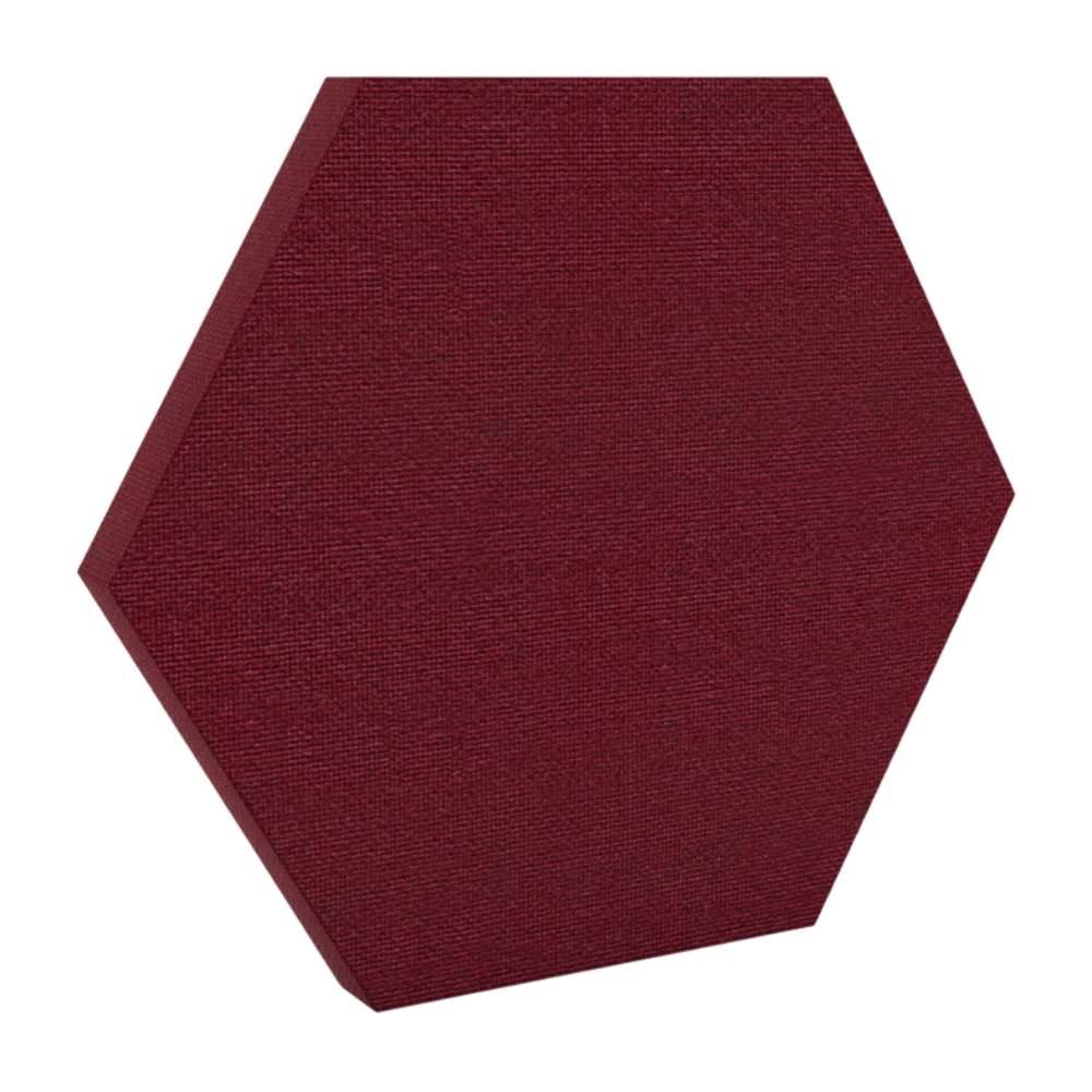 200Hz SpotPanel Hexagon Tummel GIK Acoustics DecoShape Acoustic Panel in a hexagonal shape with a burgundy red fabric finish