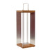 26 inch Crate & Barrel Blade Teak and Stainless Steel LED Solar Outdoor Lantern with angled stainless steel blades set into a tall weathered teak frame on a sturdy base