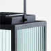 26.5 inch Crate & Barrel Alfresco Black Metal and Glass LED Solar Outdoor Lantern in an alternate view showing the removable solar panel on top