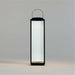 26.5 inch Crate & Barrel Alfresco Black Metal and Glass LED Solar Outdoor Lantern in matte black powdercoated steel with reeded glass panels
