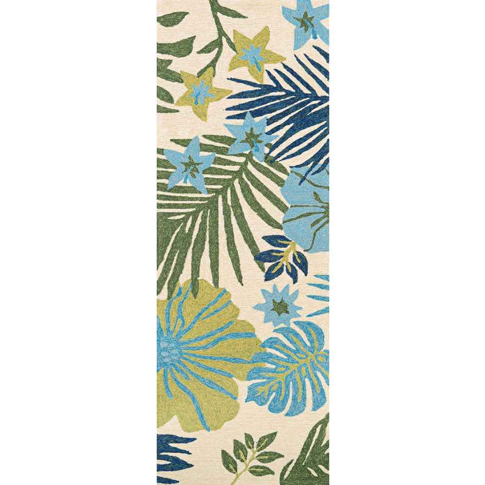 2'6" x 8'6" Runner Couristan Covington Indoor/Outdoor Rug - Summer Laelia/Ivory-Fern presents elongated floral and foliage prints