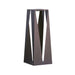 30 Inch Cafe Brown Crate & Barrel Teatree Cafe Metal LED Solar Outdoor Lantern in carbon steel with an open triangular frame and conical reflector, shown in the main product view