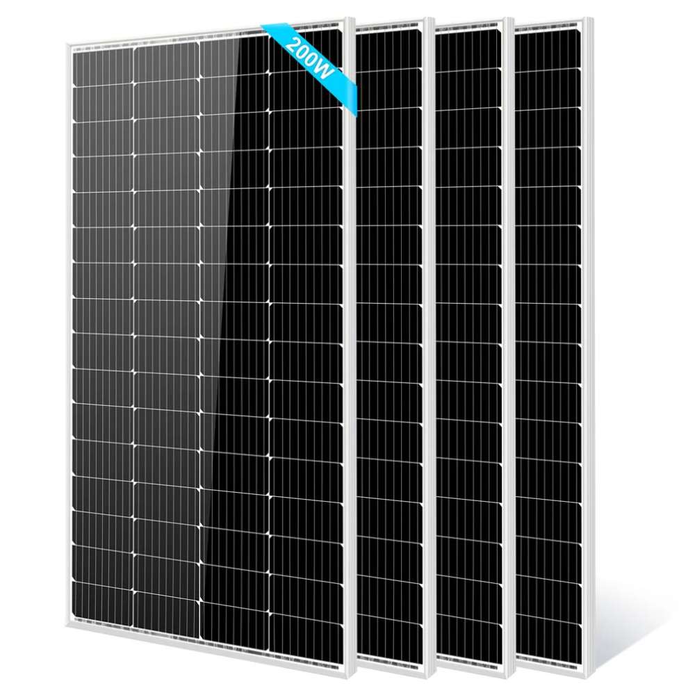 4 Sun Gold Power 200W Monocrystalline Solar Panel units arranged upright in a row against a white background
