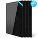 4 Sun Gold Power 370W Mono Black PERC Solar Panels displayed in a staggered row as a black monocrystalline panel set