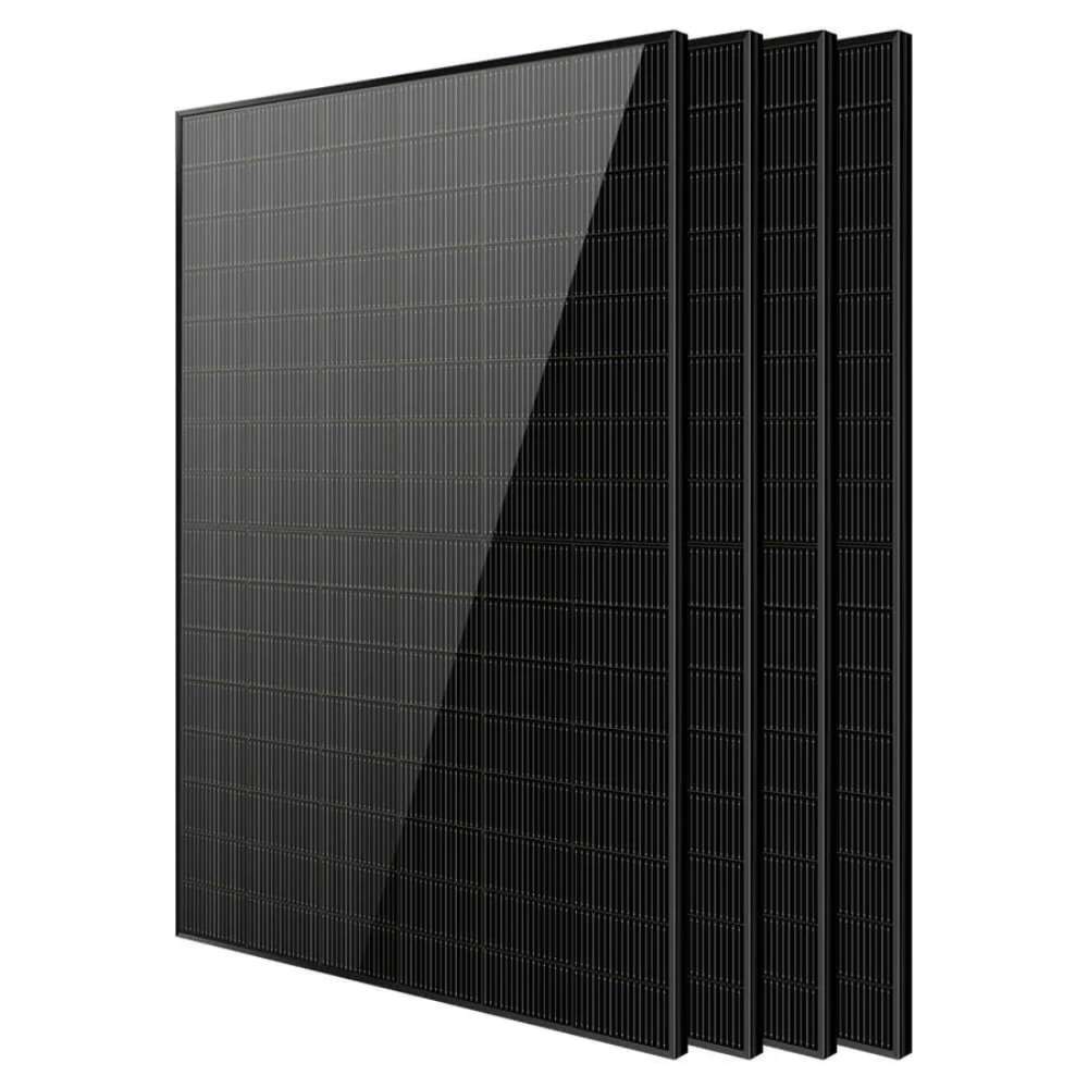 4 Sun Gold Power 450W Bifacial N-Type Monocrystalline Solar Panels displayed in a neatly stacked bundle with matching black panels