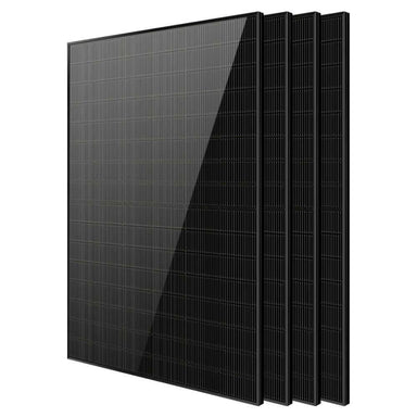 4 Sun Gold Power 450W Bifacial N-Type Monocrystalline Solar Panels displayed in a neatly stacked bundle with matching black panels