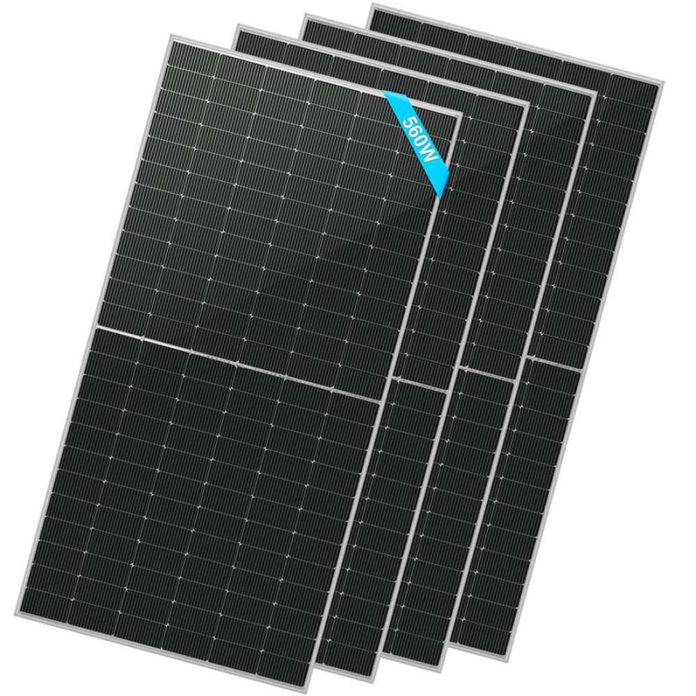 4 Sun Gold Power 560W Bifacial N-Type Solar Panels stacked in a slightly overlapping display on a white background