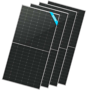 4 Sun Gold Power 560W Bifacial N-Type Solar Panels stacked in a slightly overlapping display on a white background