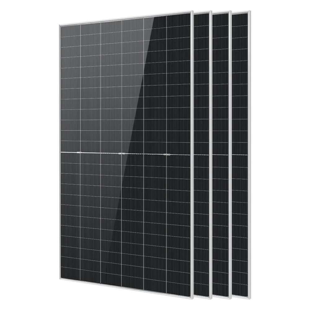 4 Sun Gold Power 590W Bifacial N-Type Monocrystalline Solar Panels displayed with one front-facing panel and three stacked behind on a white background