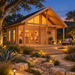 five adults inside an illuminated xeriscape retreat.
Alt: Illuminated Sauna Marit 90 in a landscaped Texas Hill Country courtyard with five adults visibly enjoying the sauna.