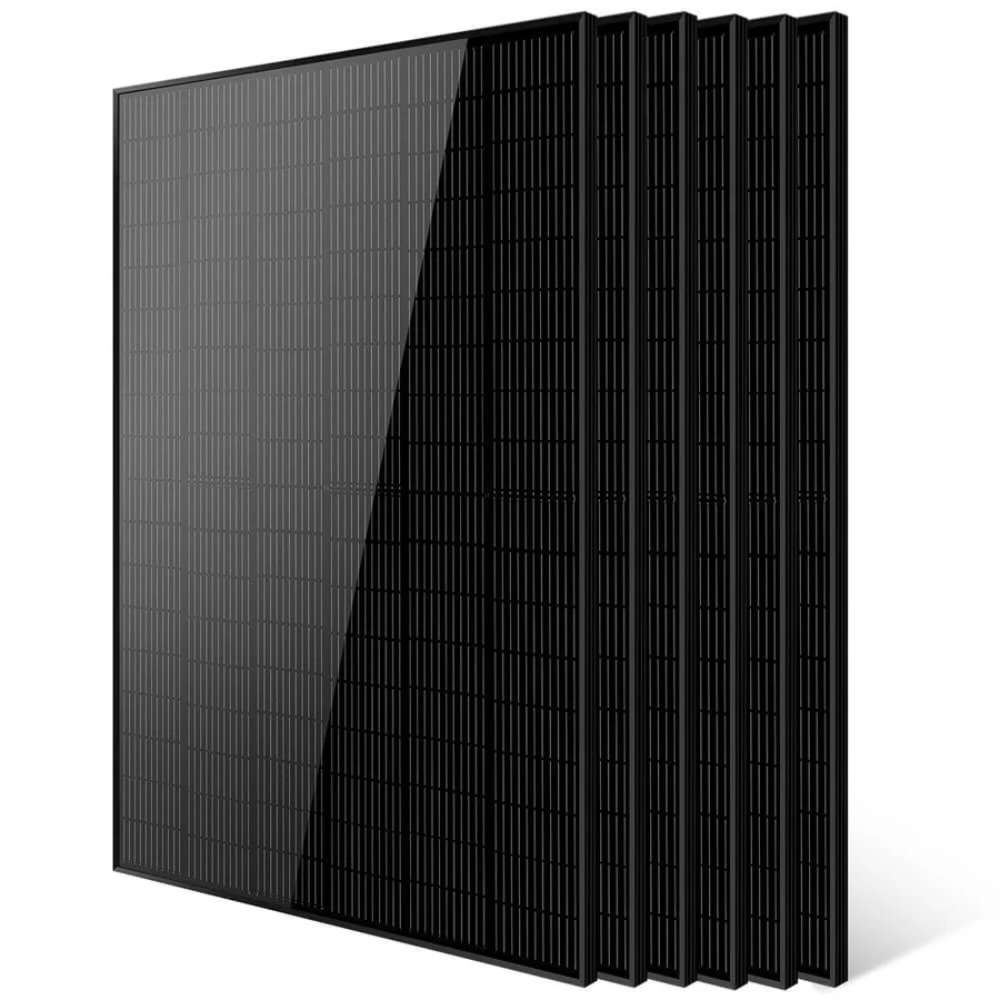 6 Sun Gold Power 415W Mono Black PERC Solar Panel units featured with one panel in front and five aligned behind