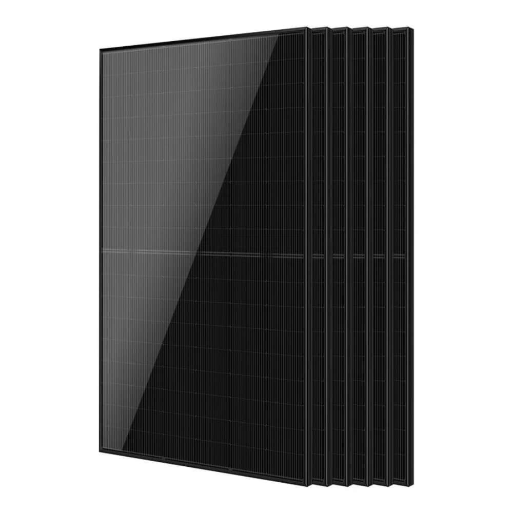 6 Sun Gold Power 440W Mono Black N-Type Solar Panel units are arranged upright in a neatly layered stack against a white background