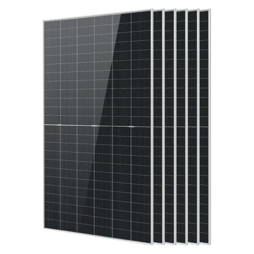 6 Sun Gold Power 590W Bifacial N-Type Monocrystalline Solar Panels shown with one panel in front and five panels layered behind