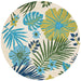 7'10" Round Couristan Covington Indoor/Outdoor Rug - Summer Laelia/Ivory-Fern displays the same vibrant tropical pattern in a circular layout