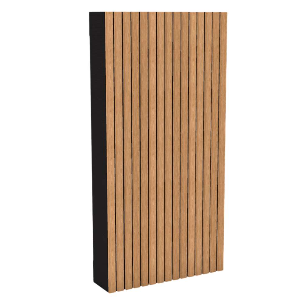 80Hz Rectangle Black GIK Acoustics SlatFusor™ Bass Trap Panel with vertical wood slats and a black acoustic core in a tall rectangular design