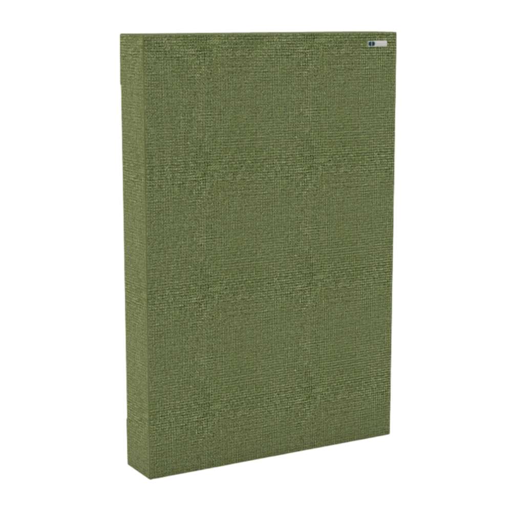 90Hz 244 Portrait Fair Isle GIK Acoustics FlexRange® Bass Trap in olive green fabric for enhanced acoustic performance