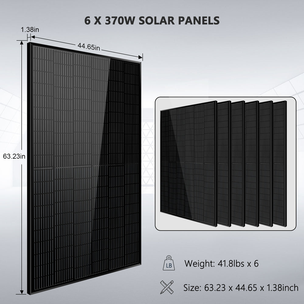 A black 6000W 24V split-phase pure sine wave inverter charger from the Sun Gold Power 6000W 24VDC 120V/240V LiFePO4 10.24KWH Lithium Battery 2220W Solar Panel Off-Grid Solar Kit