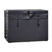 A black insulated cover with two buckled straps closes Golden Designs Dynamic Cold Therapy Cuboid 304 Nano-Coated Stainless Steel Cold Plunge Tub