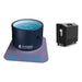 A black portable chiller sits beside Golden Designs Dynamic Cold Therapy Inflatable Round Cold Plunge, shown filled with water on its branded lavender floor mat