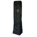 A black protective cover with a small square logo is pulled over Outdoor Order PrismQuad Tower Heater