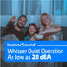 A family watches TV on a couch in this whisper quiet operation graphic for ACiQ 12000 BTU Essentials 20 SEER2 Single Zone Wall Mount Mini Split Heat Pump System, rated as low as 28 dBA indoors